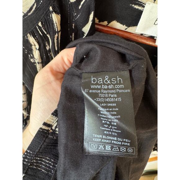 ba&sh Kenya Tie Dye Dress Size Large (3) Black Noir & Beige Metallic 3/4 Sleeves - Picture 9 of 13